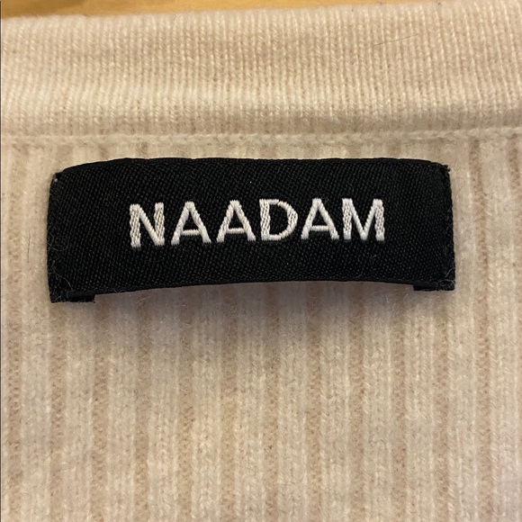 NAADAM Women's Ribbed Cream V-Neck Cardigan - Picture 3 of 6